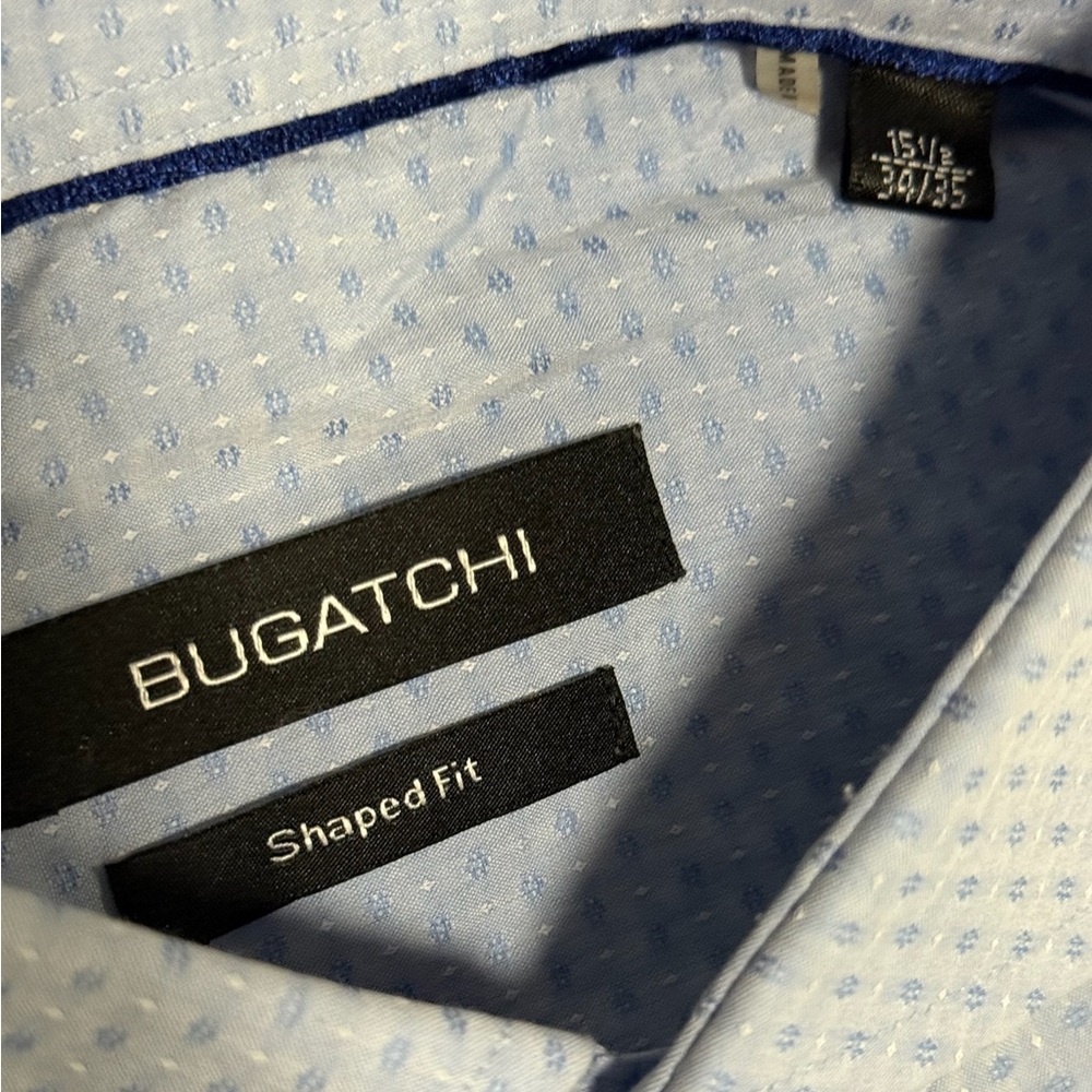 Bugatchi Blue Casual Button Down Shirt with Geometric Pattern